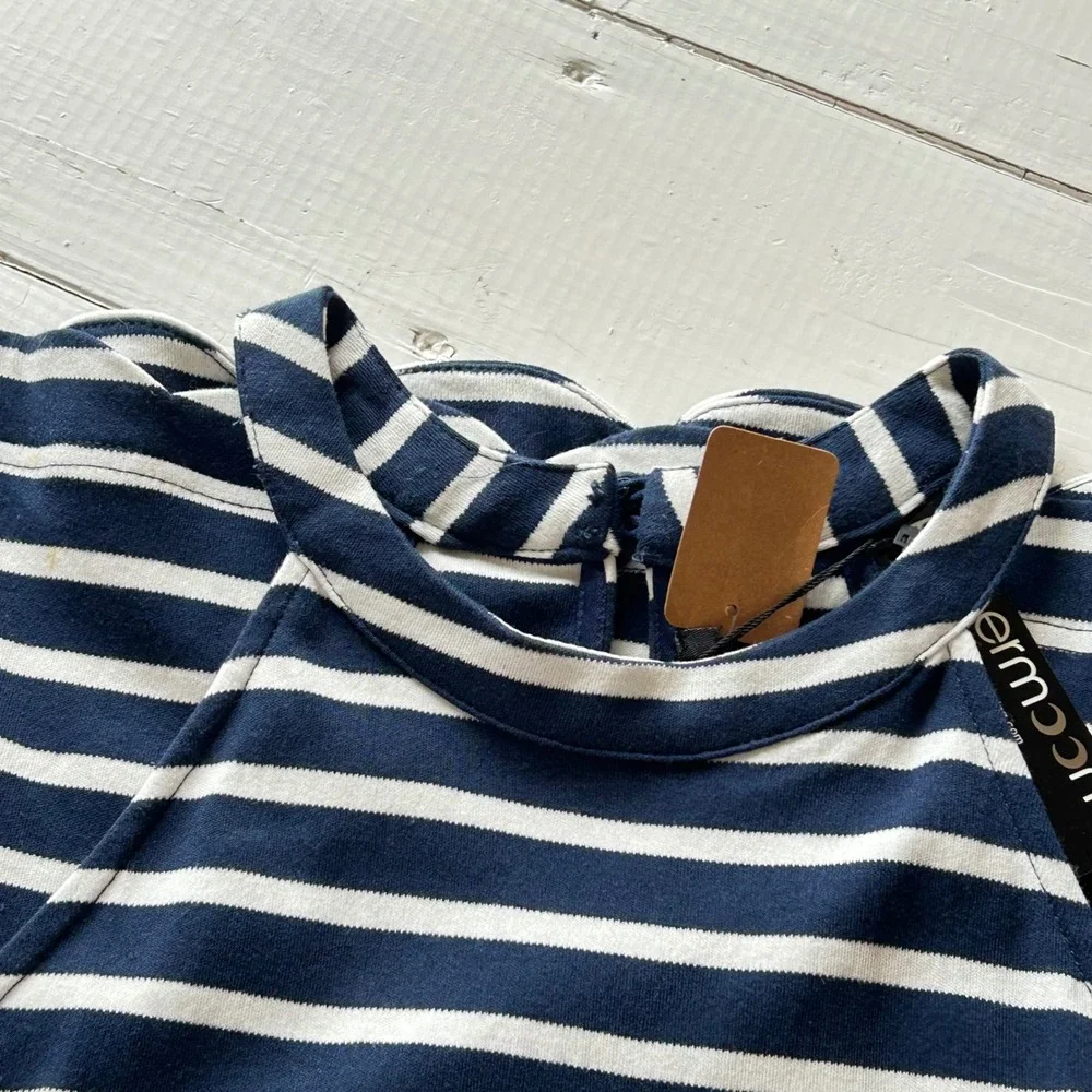 Papermoon Womens Navy White Striped Halter Mini Dress Scallop Hem CD5302‎ Size M